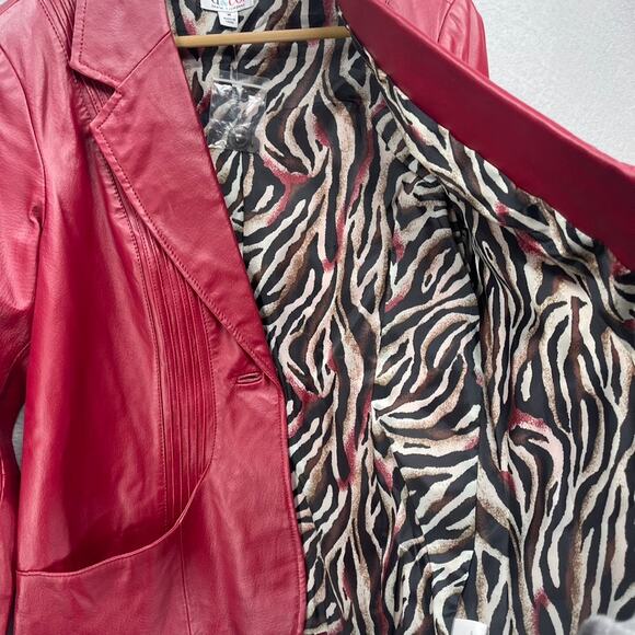 Denim and Co Leather Jacket Medium Cherry Red Burgundy Blazer Boho Western - Picture 8 of 15